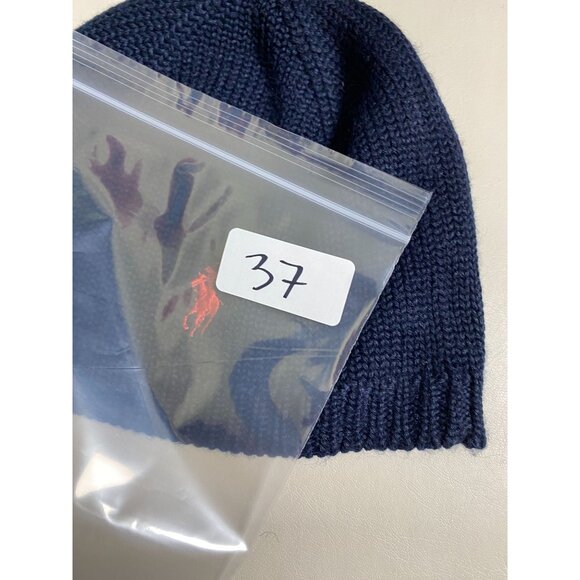 Polo Ralph Lauren Navy Knit Beanie Hat Red Pony One Size Wool blend Preppy - Picture 7 of 11